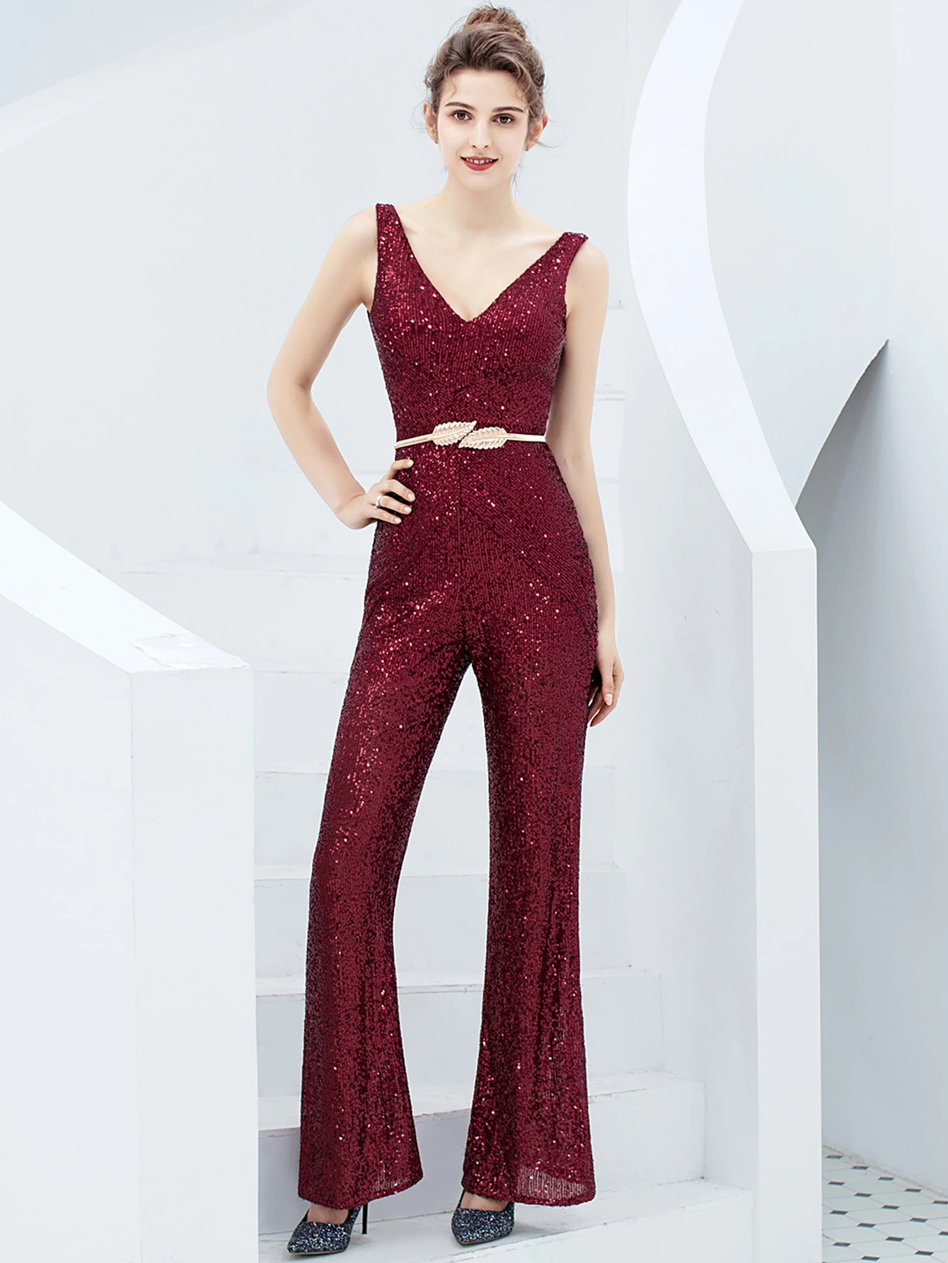 Elegant Backless Sequin Jumpsuit One Piece Birthday Party Outfits - Image 24