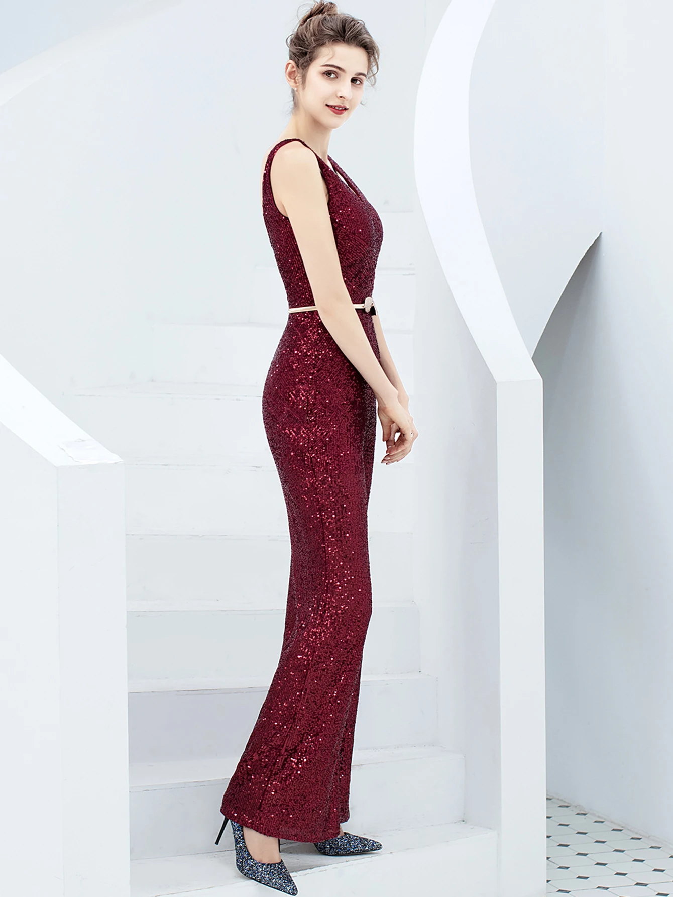 Elegant Backless Sequin Jumpsuit One Piece Birthday Party Outfits - Image 25