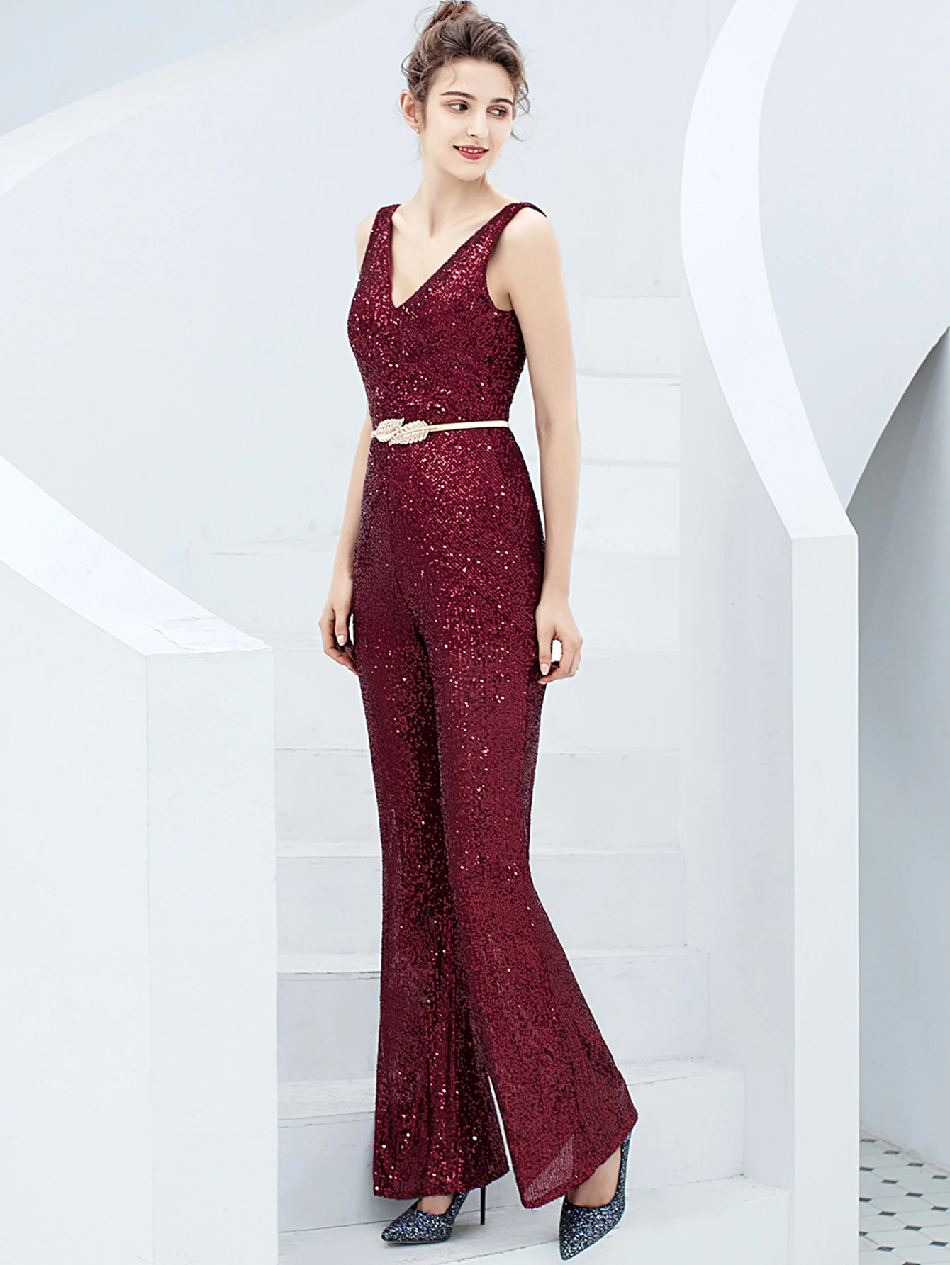 Elegant Backless Sequin Jumpsuit One Piece Birthday Party Outfits - Image 23