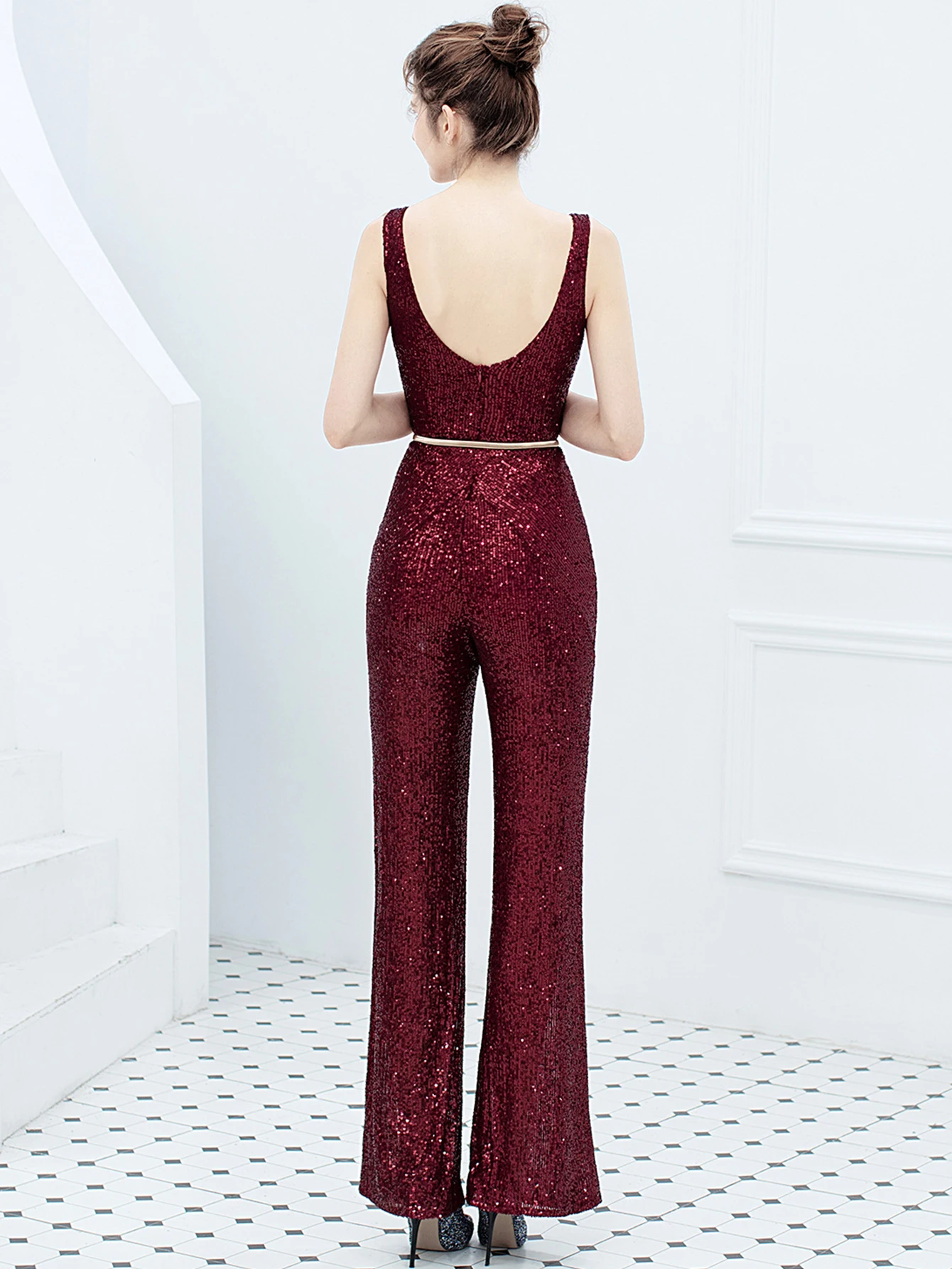 Elegant Backless Sequin Jumpsuit One Piece Birthday Party Outfits - Image 27