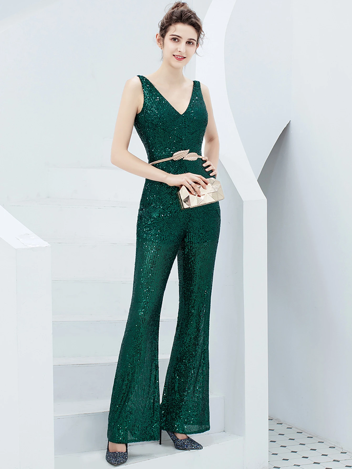 Elegant Backless Sequin Jumpsuit One Piece Birthday Party Outfits - Image 12