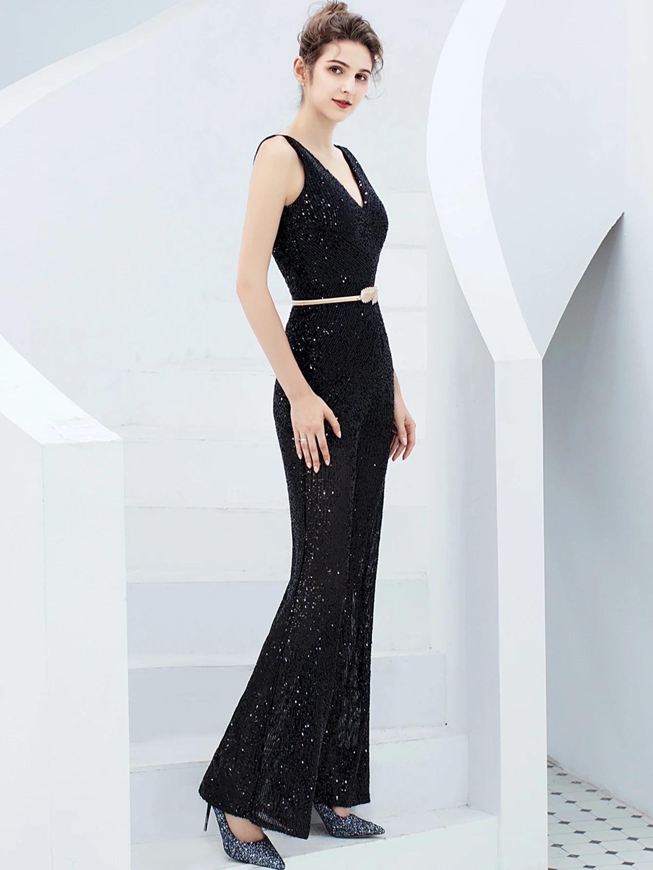 Elegant Backless Sequin Jumpsuit One Piece Birthday Party Outfits - Image 19