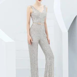 Elegant Backless Sequin Jumpsuit One Piece Birthday Party Outfits