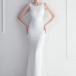 Elegant Chiffon Backless Rhinestone Wedding Prom Long Maxi Dress