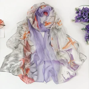 Elegant Chiffon Gradient Flower Thin Breathable Beach Sunscreen Scarf