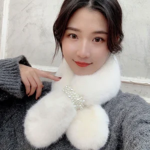 Elegant Cross Collar Solid Color Faux Rabbit Fur Neck Warmer Scarfs