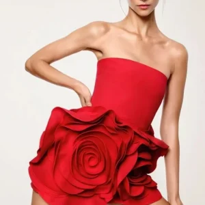 Elegant Flowers Strapless Bandage Slight Stretch Birthday Party Mini Dress