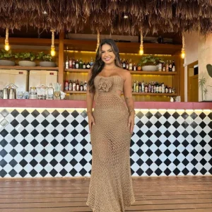 Elegant Hollow Out Knitted Ankle-Length Maxi Dress Club Outfits