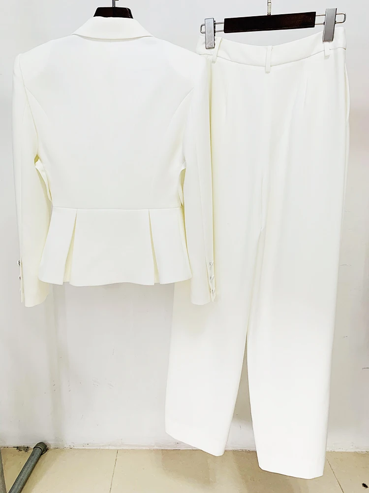 Elegant Hollow Out Single Button Blazer Slit Pants Designer Suit Set - Image 4