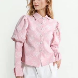 Elegant Lapel Puff Sleeve Patchwork Button Embroidery Shirt