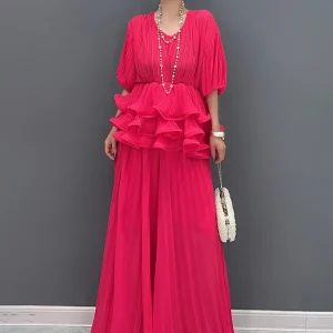 Elegant Loose U-Neck Short Sleeve Top And Wide Leg Pants