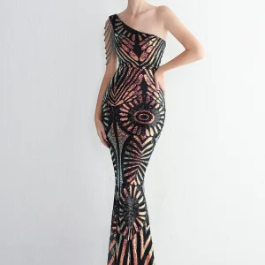 Elegant Luxury Backless Sequin Medium Stretch Birthday Party Maxi Dress