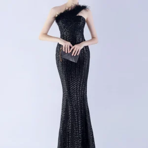 Elegant Luxury One-Shoulder Backless Sequin Maxi Party Prom Long Dress