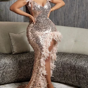 Elegant Luxury Sequin Bodycon Shiny Club Birthday Party Maxi Dres