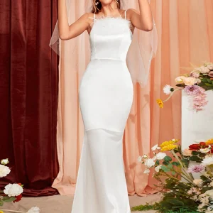 Elegant Luxury Slash Neck Medium Stretch Wedding Long Maxi Dress