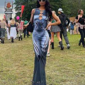 Elegant Metal Buckle Ankle-Length Tight Stretch Long Bodycon Dress