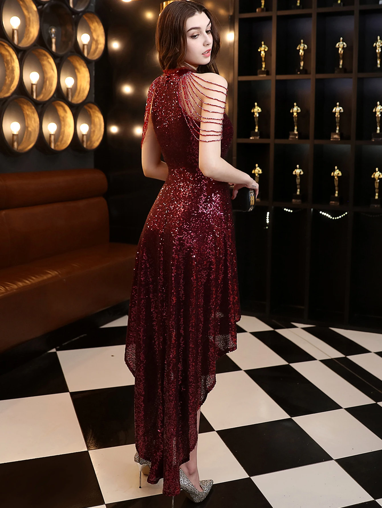 Elegant Sequin Medium Stretch Birthday Prom Long Maxi Dress - Image 7