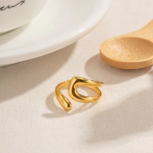 Elegant Stainless Steel Geometric Hollow Layered Wide Ring Jewelry