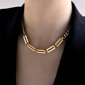 Elegant Stainless Steel Gold Geometric Chain Necklace Bracelets Set