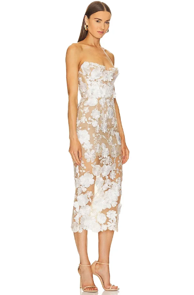 Elegant Strapless Lace Flower Backless Slim Slight Stretch Midi Dress - Image 5