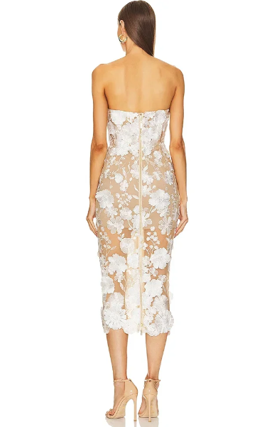 Elegant Strapless Lace Flower Backless Slim Slight Stretch Midi Dress - Image 6