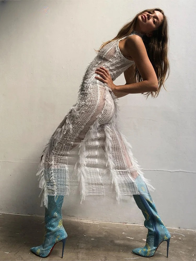 Elegant Tassel Patchwork Sleeveless Skinny Stretch Bodycon Dress Clubwear - Image 2