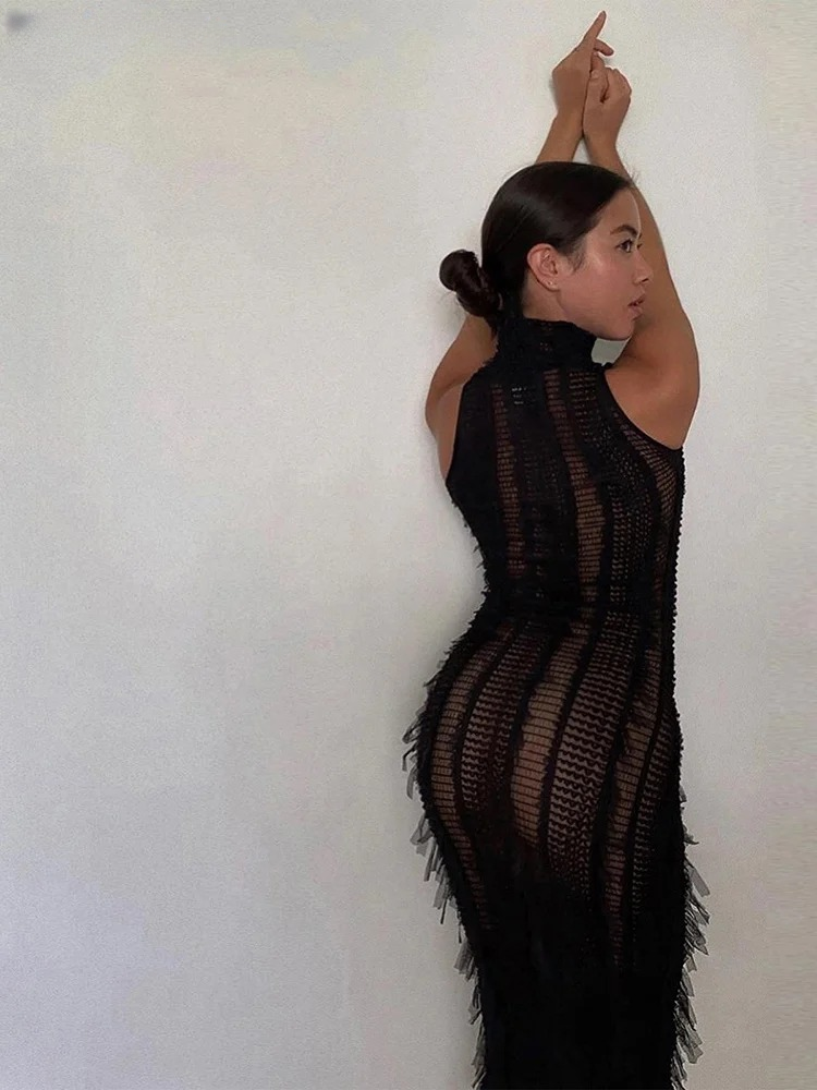 Elegant Tassel Patchwork Sleeveless Skinny Stretch Bodycon Dress Clubwear - Image 9