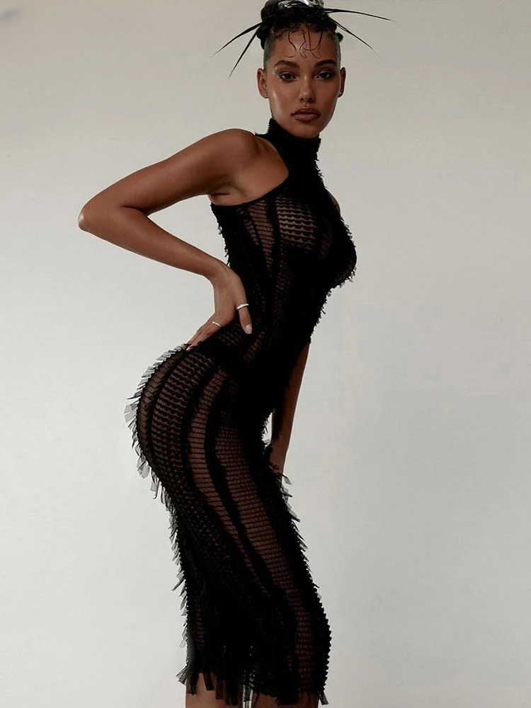 Elegant Tassel Patchwork Sleeveless Skinny Stretch Bodycon Dress Clubwear - Image 7