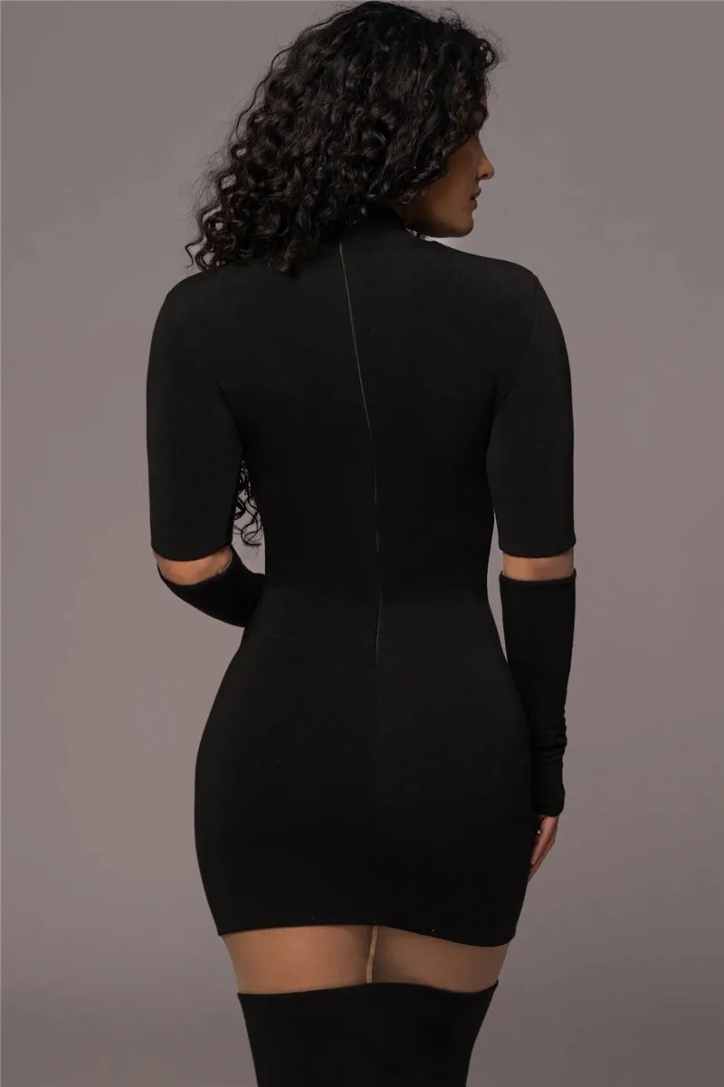 Elegant Turtleneck Long Sleeve Patchwork Club Party Bodycon Midi Dress - Image 5