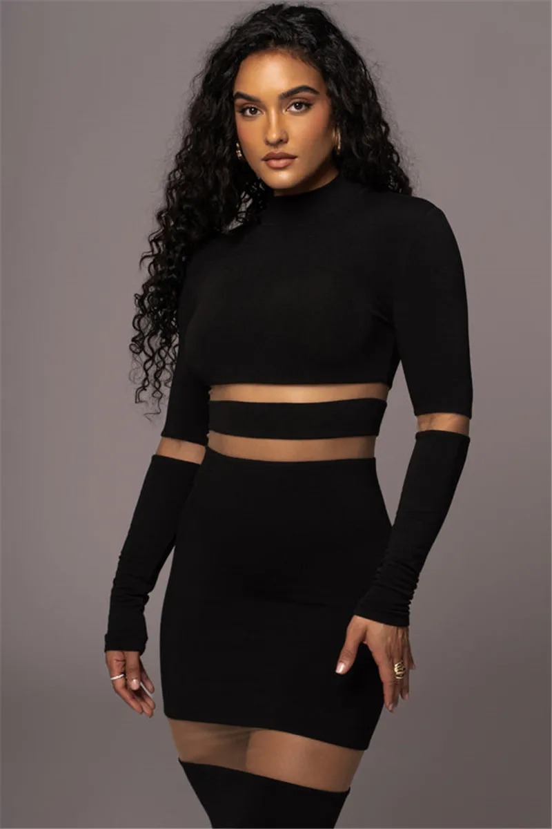 Elegant Turtleneck Long Sleeve Patchwork Club Party Bodycon Midi Dress - Image 2