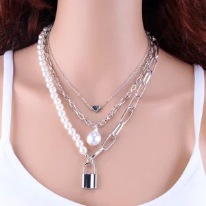 Elegant Zinc Alloy Near Round Pearl Chain Necklace Jewelry