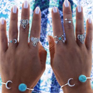 Elephant Print Embossed Chic Metal Rings