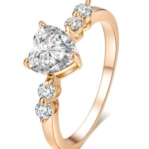 Engagement Gold Heart Crystal Copper Round Rings