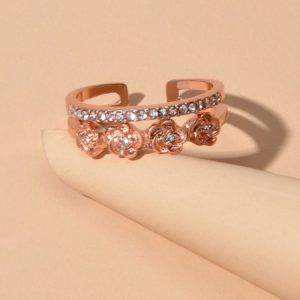 Engagement Rings Rose Rhinestone Decor Open Cuff Finger Jewelry
