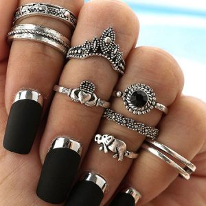 Ethnic Finger Ring Embossed 8 Piece Ring Set