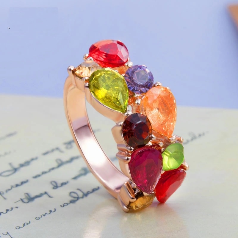 Fashion Glamour Colored Crystal Zircon Ring - Image 4