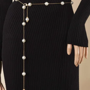 Faux Pearl Decor Chain Belt