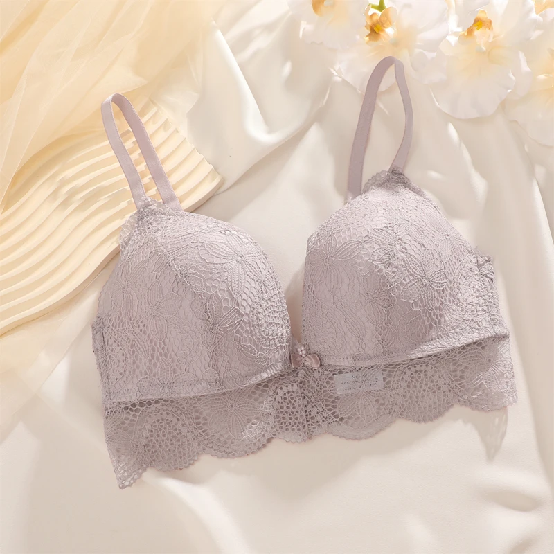 Floral Lace Push Up Hollow Out Back Deep V Breathable Brassiere Bras - Image 7