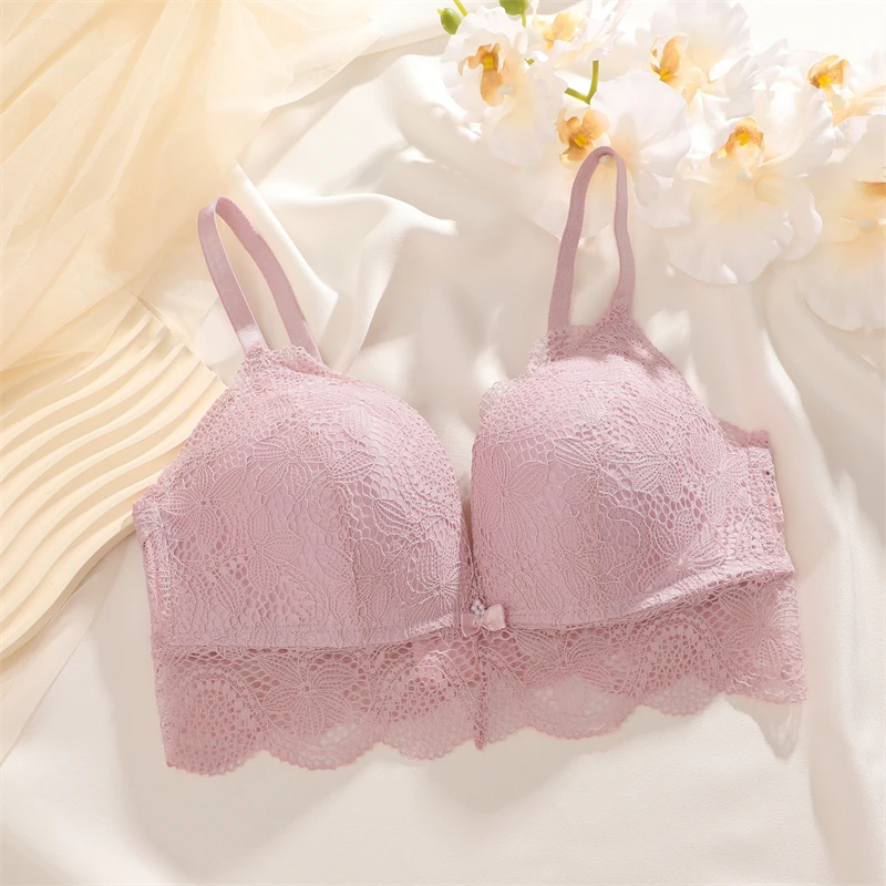 Floral Lace Push Up Hollow Out Back Deep V Breathable Brassiere Bras - Image 6