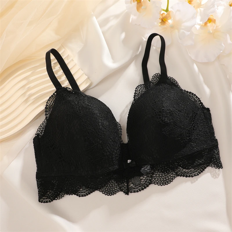 Floral Lace Push Up Hollow Out Back Deep V Breathable Brassiere Bras - Image 5
