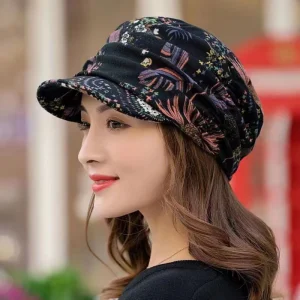 Floral Print Short Brim Warm Ethnic Style Daily Cap