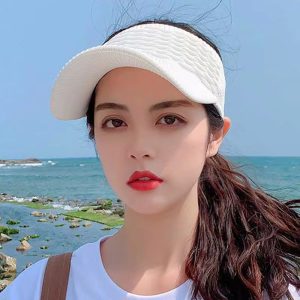 Folds Design Solid Color Large Brim Outdoor Elastic Fabric Sports Sun Cap