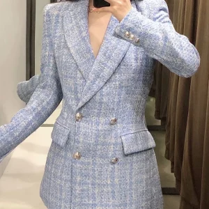 Formal Thick Knit Pocket Single Breasted Decorated Suit Jacket