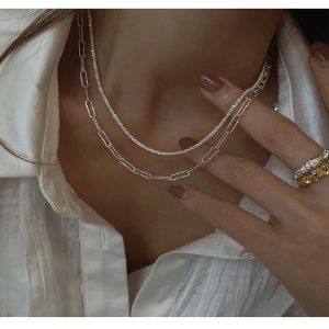 Geometric Full Zircon Rhinestone Chain Necklace