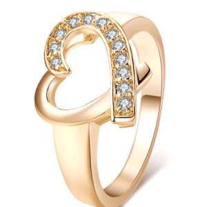 Gold Engagement Crystal Heart Pattern Cut Out Round Rings
