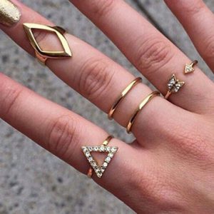 Gold Geometric Shape Rhinestone Metal Rings