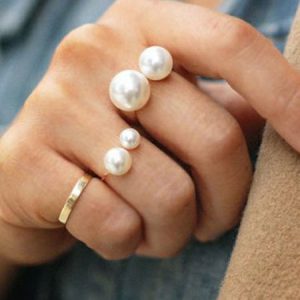 Gold Pearl Alloy Open Rings