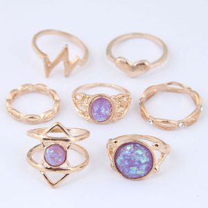 Gold Stacking Cut Out Cage Knuckle Rings Set In 7pcs