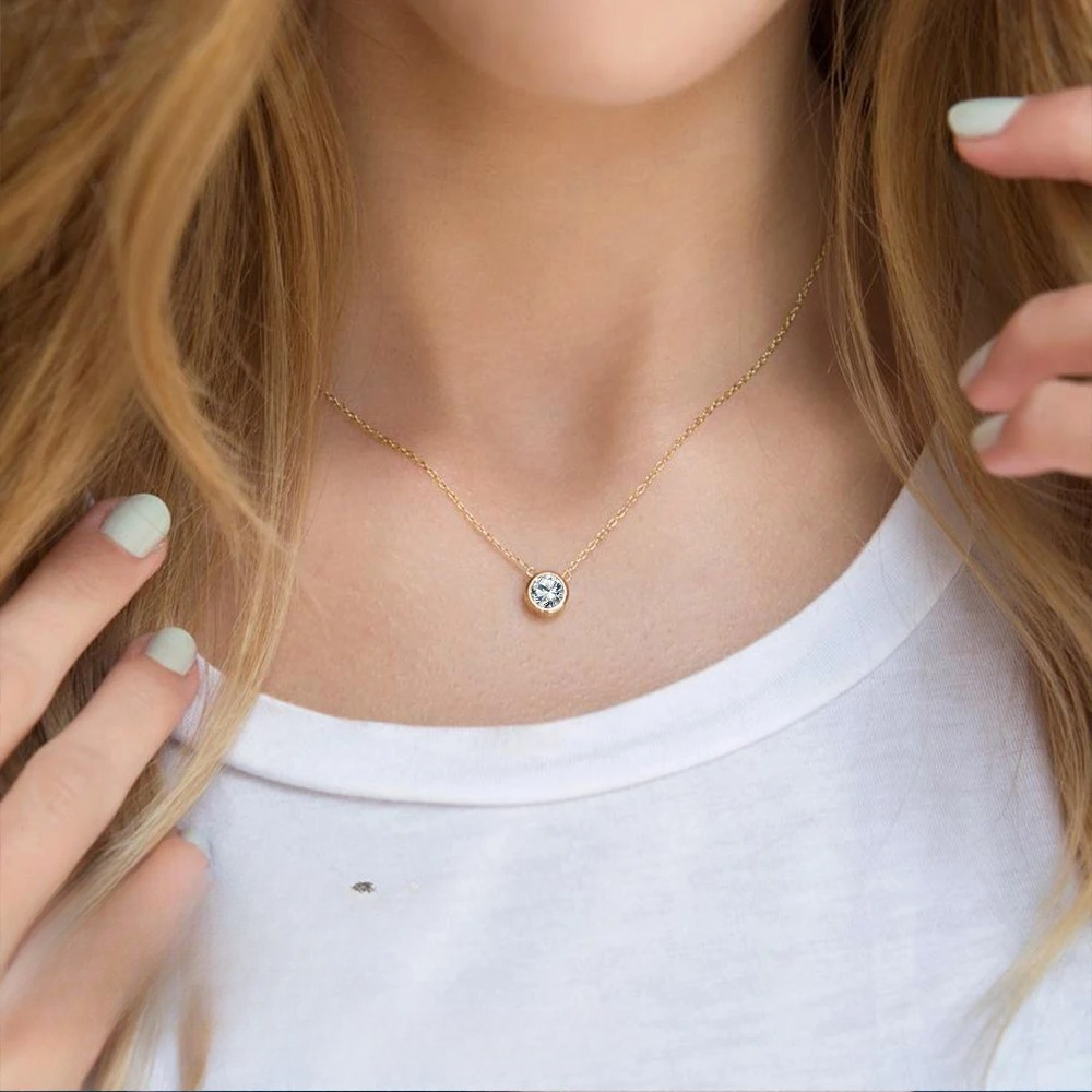 Classic Gold Stainless Steel Birthstone Bride Designer Necklace Jewelry - Image 2