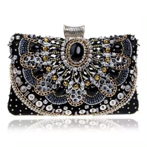 Diamonds Fashion Beaded Metal Chain Clutch